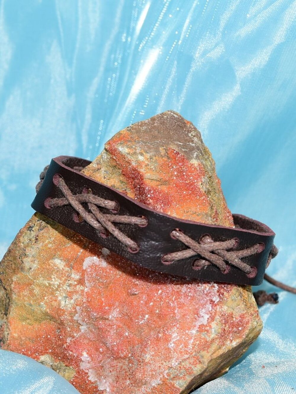 Caz Punch Cross Stitch Leather Bracelet Brown on Brown Womens Gift Boxed